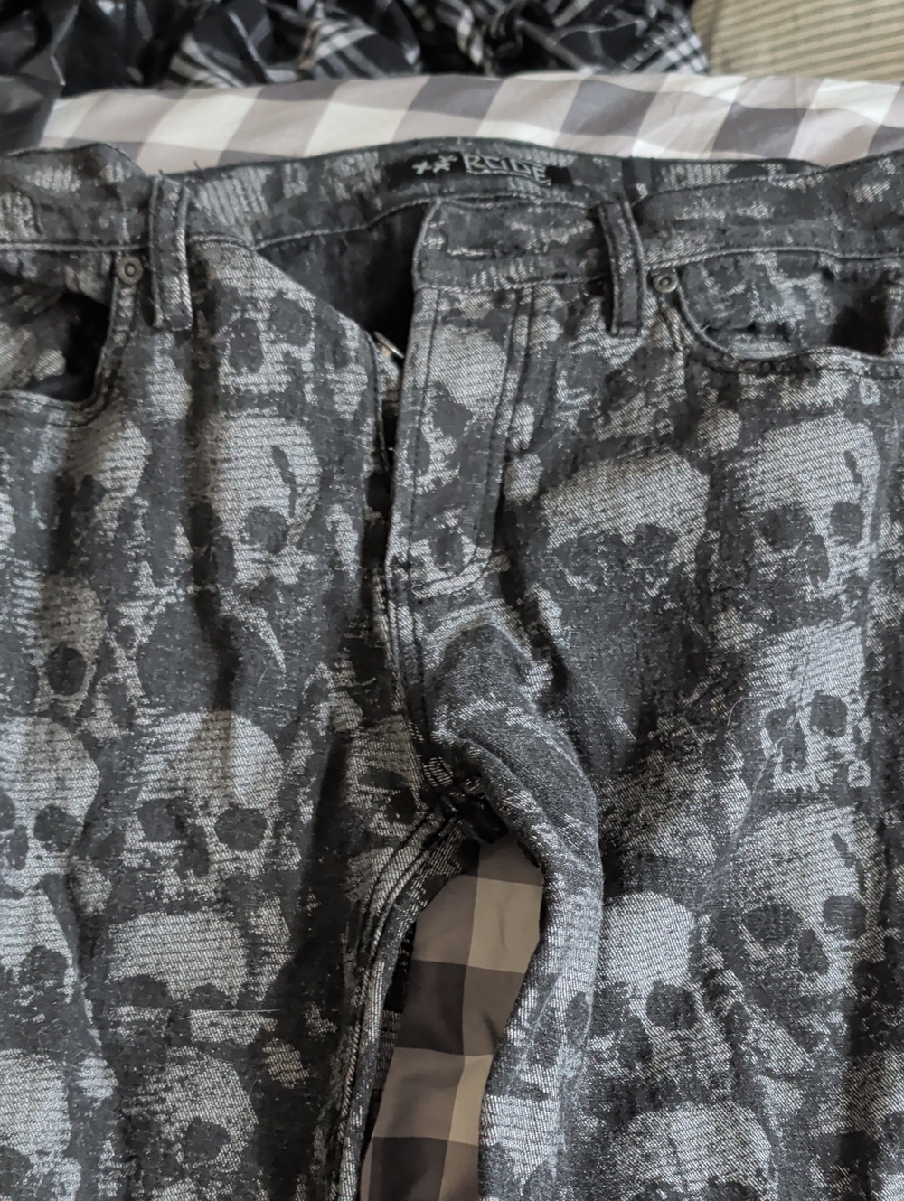 Men's Skinny Skull Print Jeans - Black/Grey